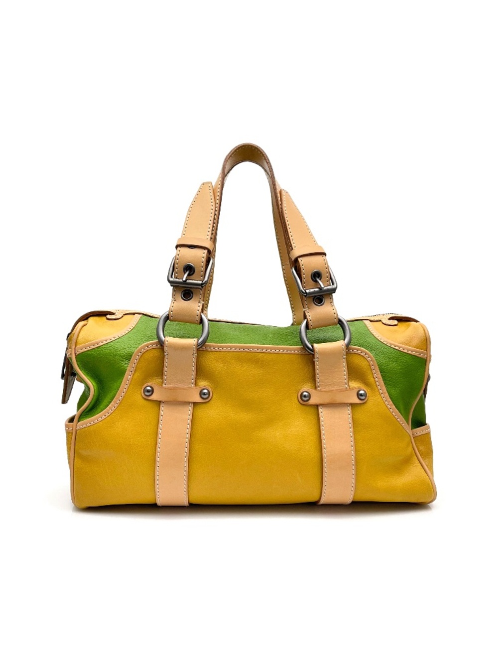 CELINE Two-Tone Leather Satchel Handbag Tan Trim Made in Italy